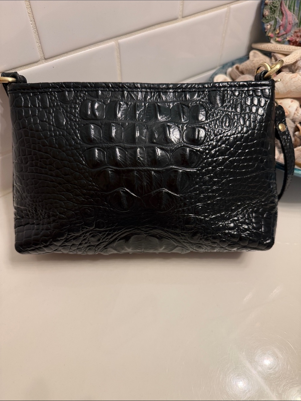 Brahmin Black Croc-Embossed small shoulder bag with Gold Hardware - Picture 5 of 7